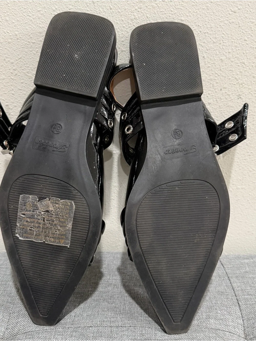 Black Slingback Buckle Grommet Flats